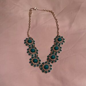 Turquoise and Silver Floral Necklace
